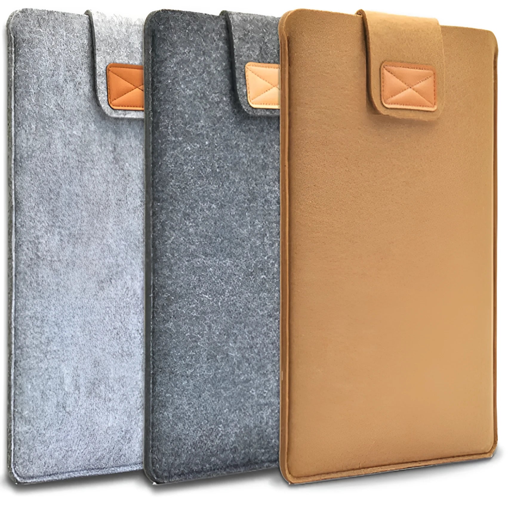 Dark grey clamshell laptop bag open to show plush woven interior lining for a tablet or notebook.