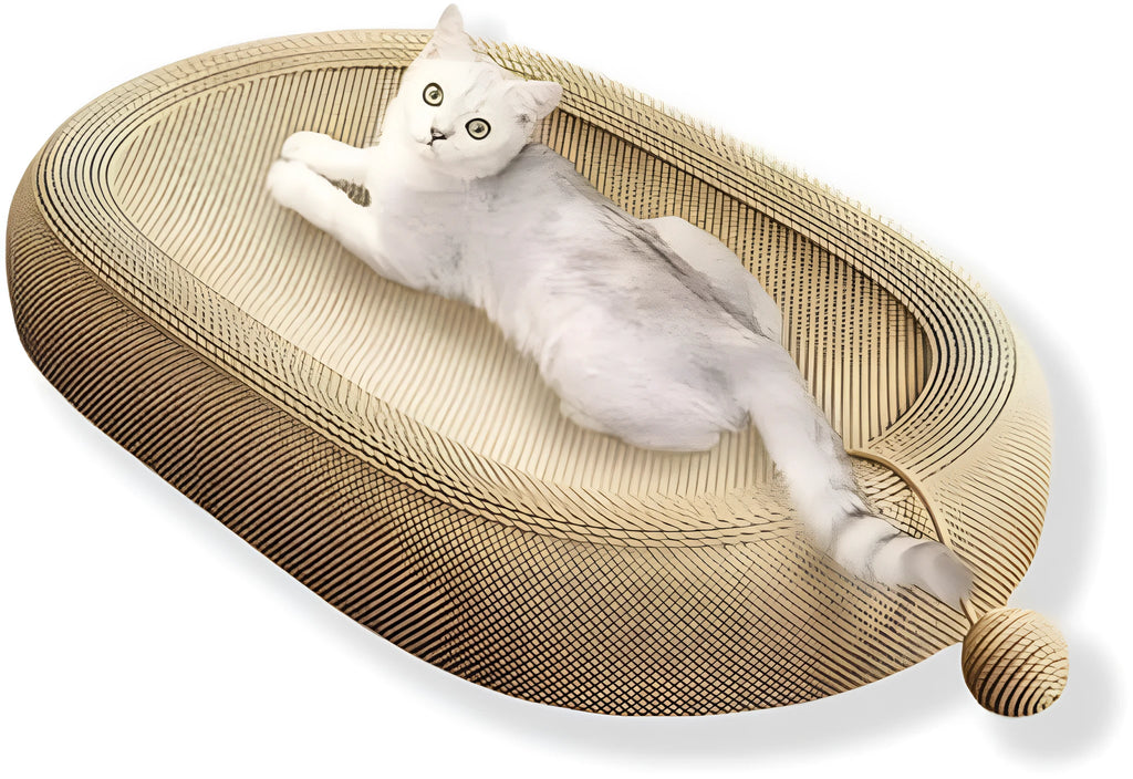 Large natural sisal cat scratching board with integrated lounging platform in beige