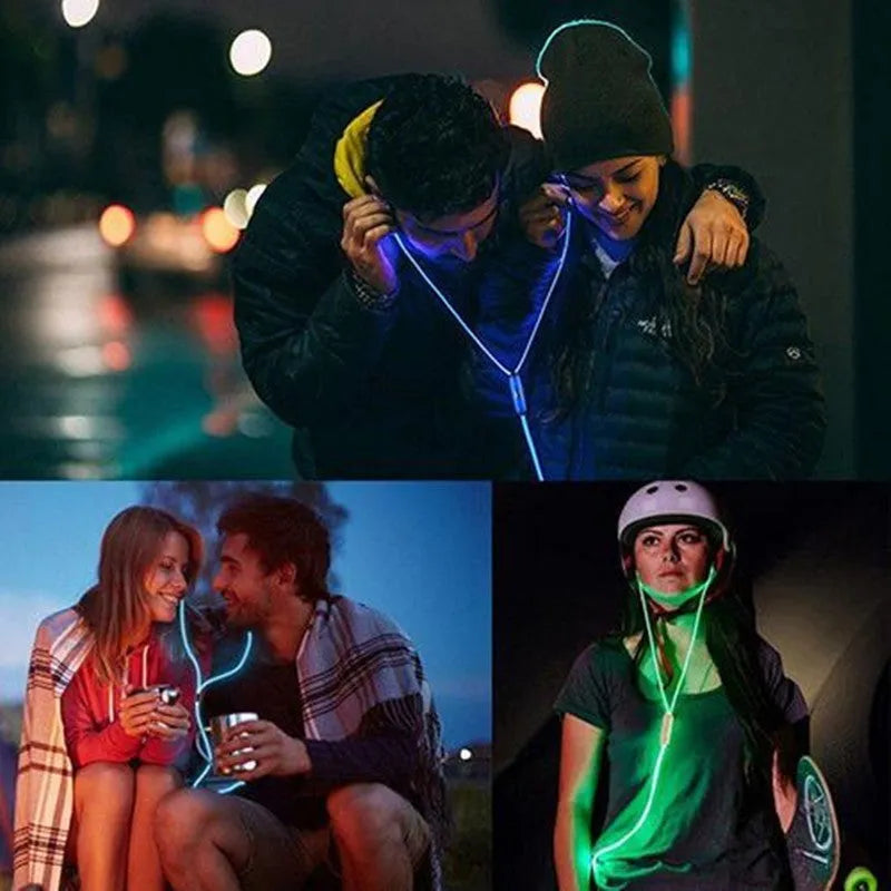 Blue Magic Light LED earphones with illuminated aluminium alloy shells showing EL light lines