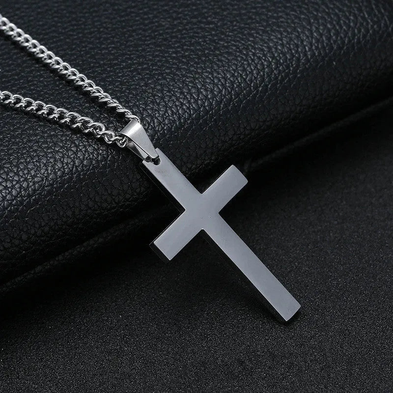 Classic cross pendant necklace for men stainless steel 5x3cm pendant 60cm chain black gold silver