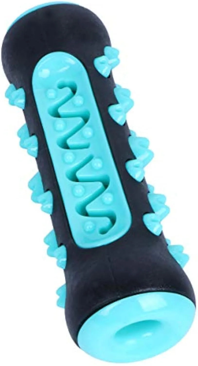 Natural rubber dog dental chew toy in blue colour with textured cleaning surfaces.