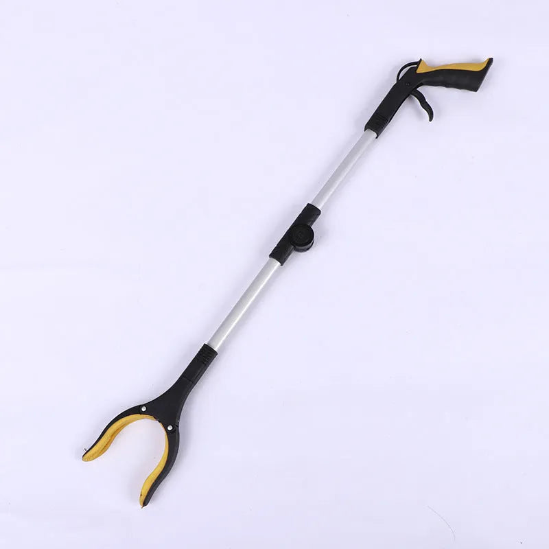 Foldable aluminium rubbish clamp with magnet sucker shown extended and collapsed