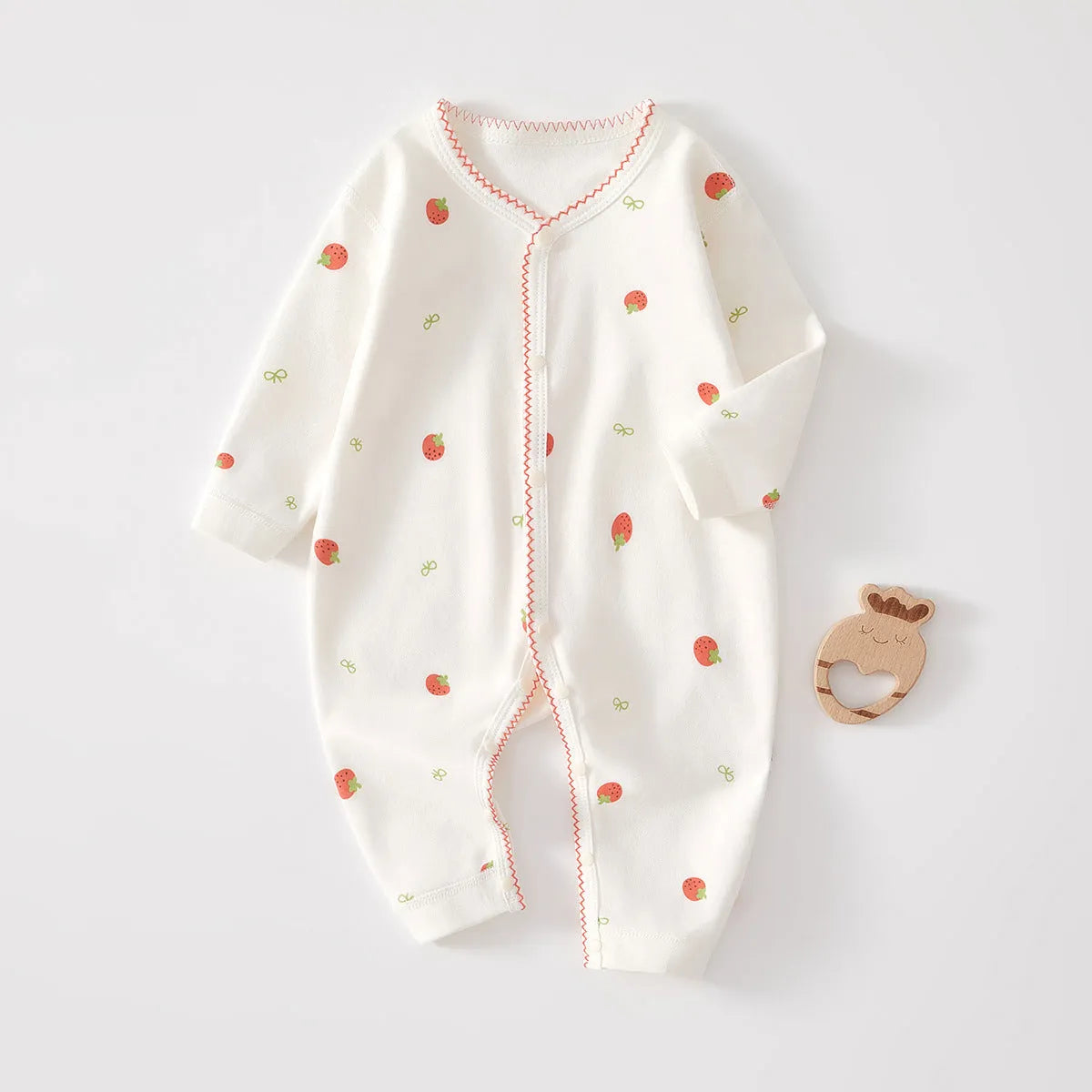 Baby pure cotton printed jumpsuit in red love pattern with long sleeves for spring autumn casual wear
