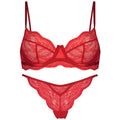 Women's black red or green nylon French bra bikini set with fixed double-shoulder straps