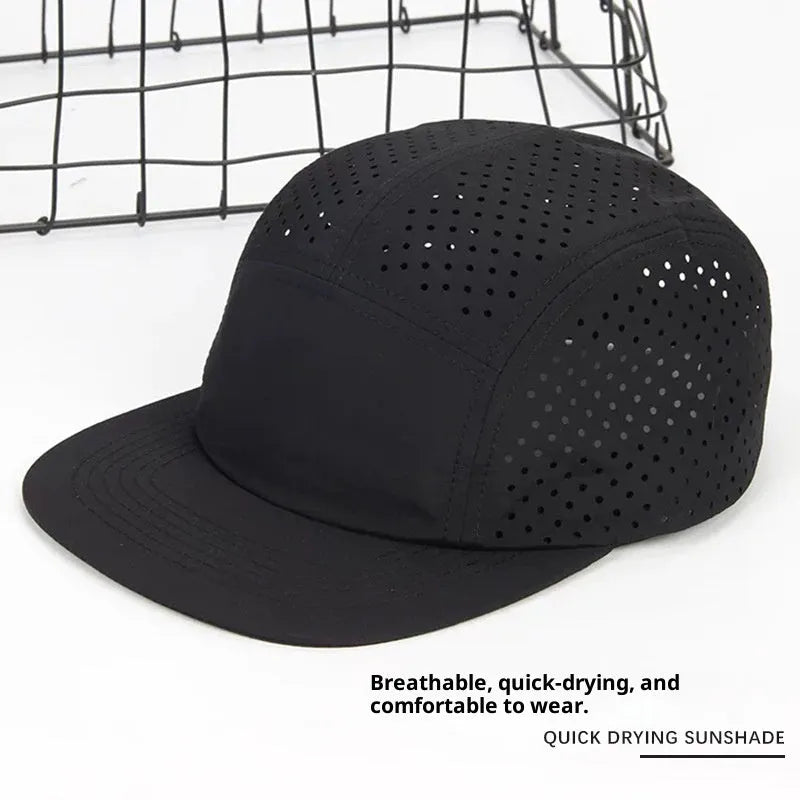 Cycling fishing sun protection sports outdoor cap in beige with hollow-out design and polyester construction