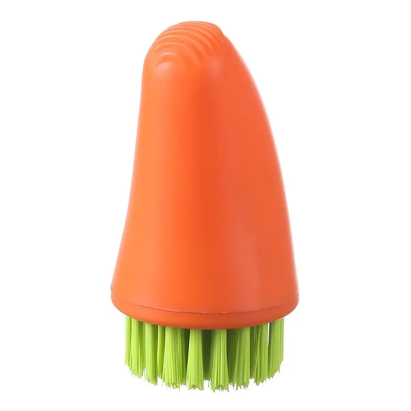 Carrot-shaped nylon bristle cleaning brush for vegetables in orange and white colour options