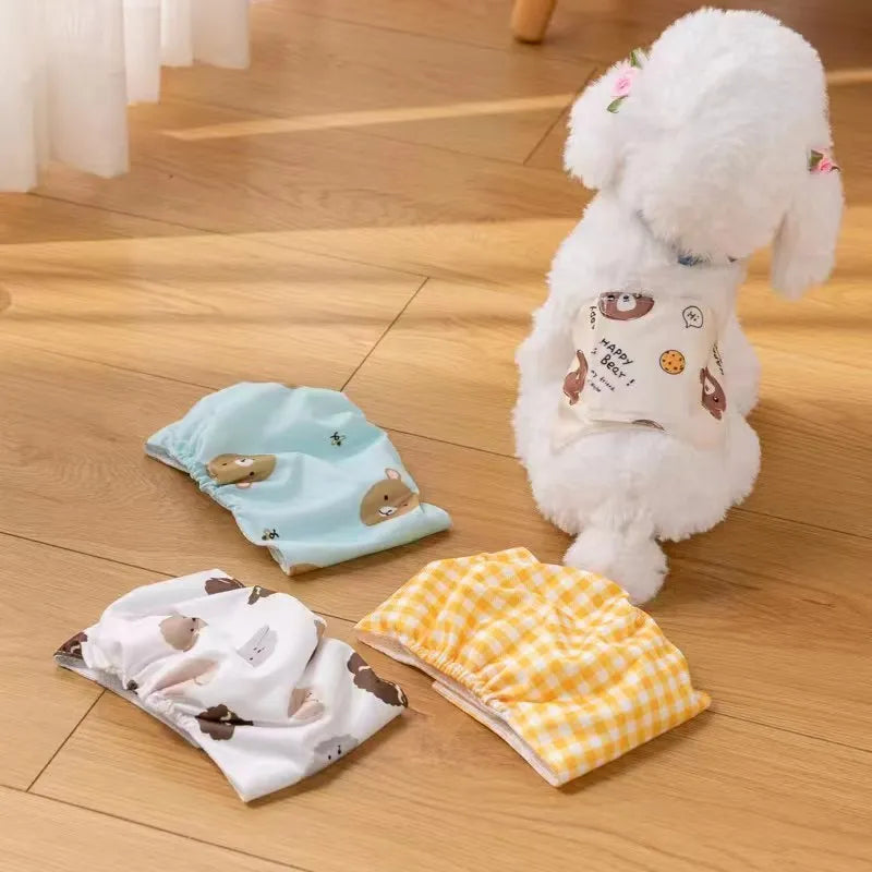 Cartoon bone paw print pattern reusable male dog diaper belly band with fastener tape
