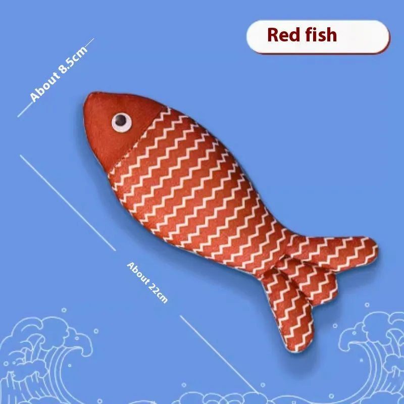 Catnip fish cat toy in blue, red or yellow with large and medium size options