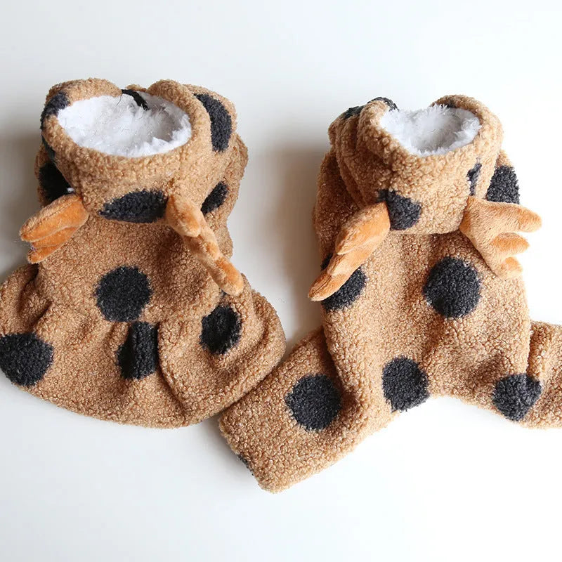 Big polka dot elk couple pattern pet clothing for cats and dogs in skirt and four legs styles