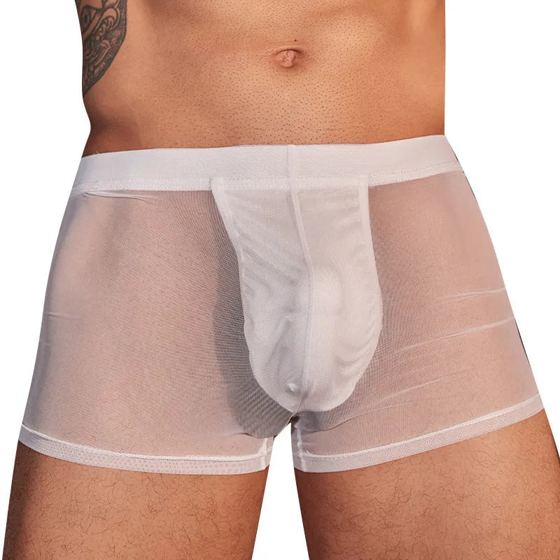 Men's ultra-thin nylon boxer briefs in black or white colours with stretch waistband