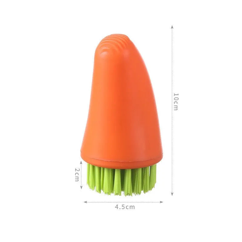 Carrot-shaped nylon bristle cleaning brush for vegetables in orange and white colour options