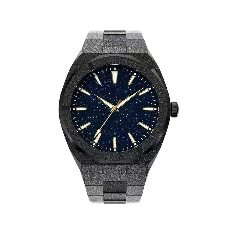 Men's stainless steel business watch with frosted case and luminous markers in silver, gold or black
