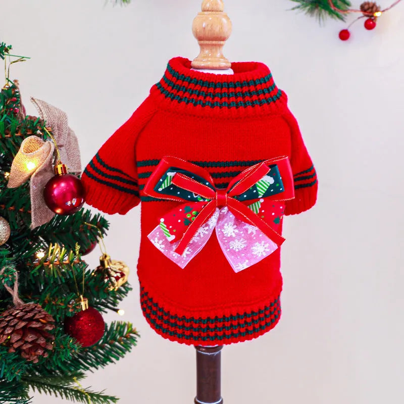 Red Christmas jumper for small dog with festive holiday design and lightweight polyester construction