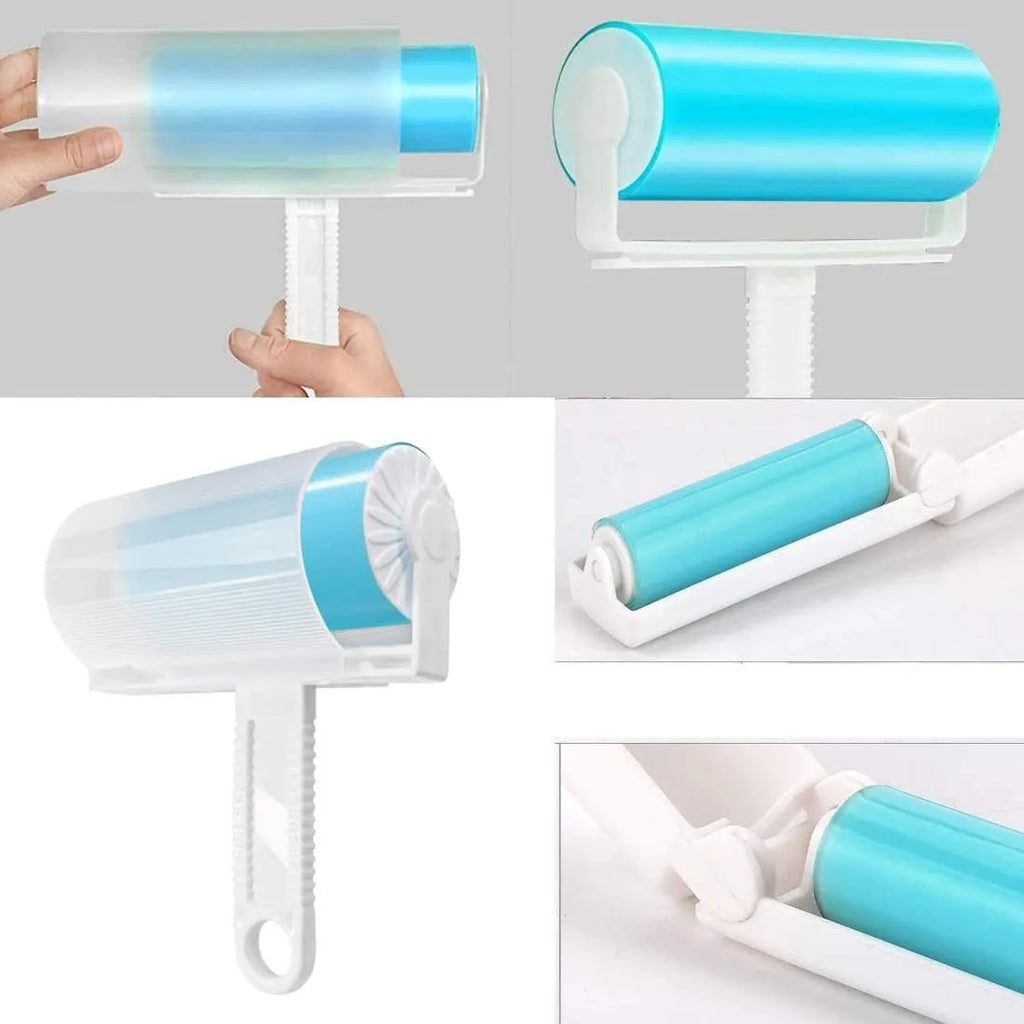 Washable reusable lint roller for pet hair removal in blue green pink yellow colours