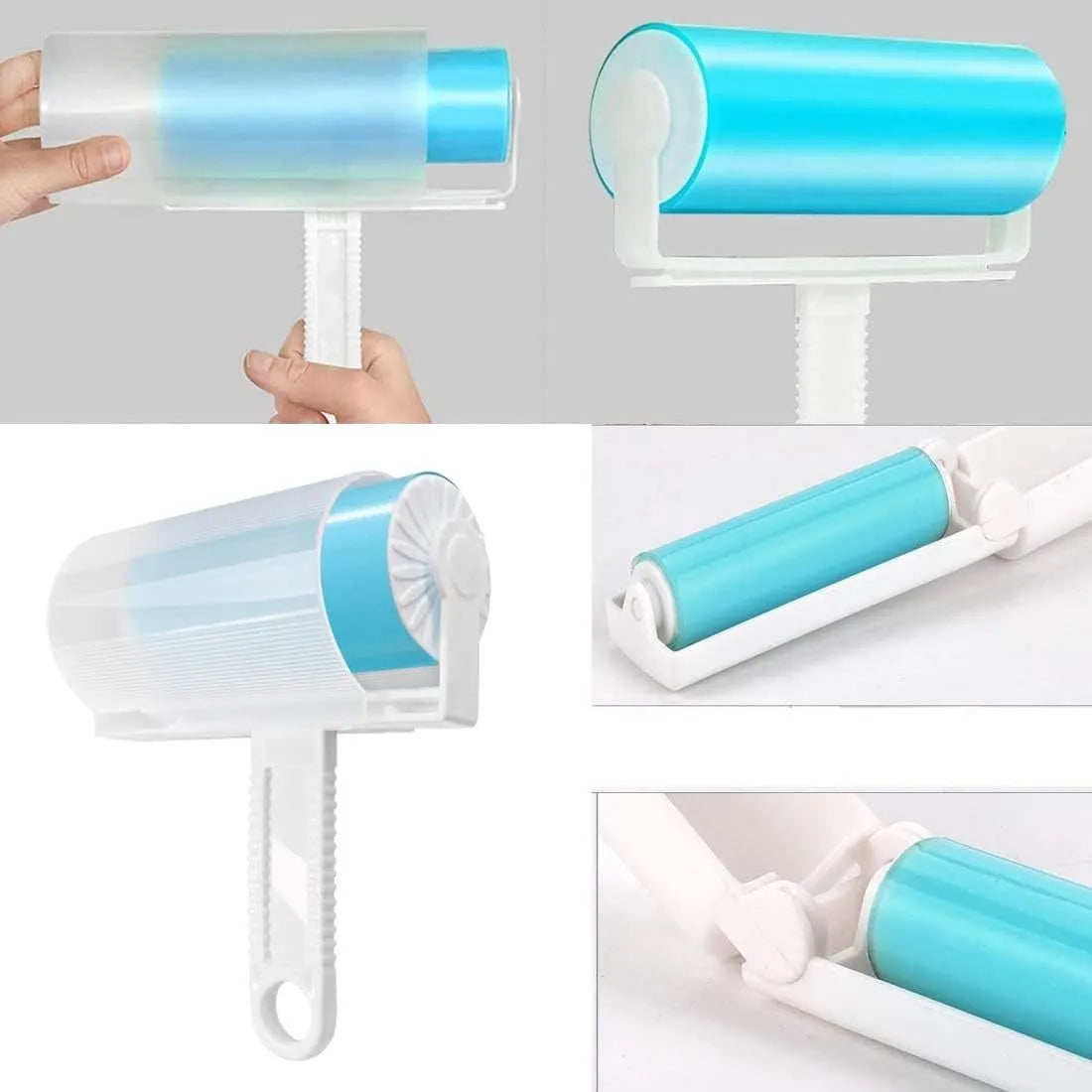 Washable reusable lint roller for pet hair removal in blue green pink yellow colours