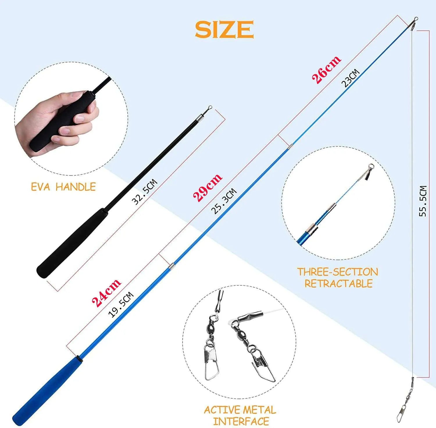Cat teasing pole set showing two handheld rods with feather attachments and replacement heads