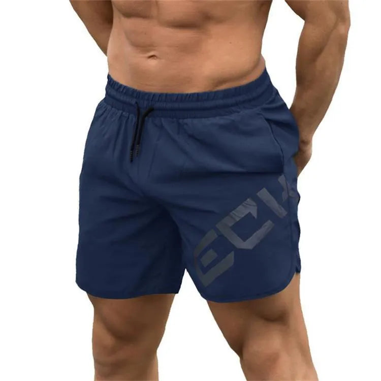 Men's elastic waist training running shorts in black with knee-length cut