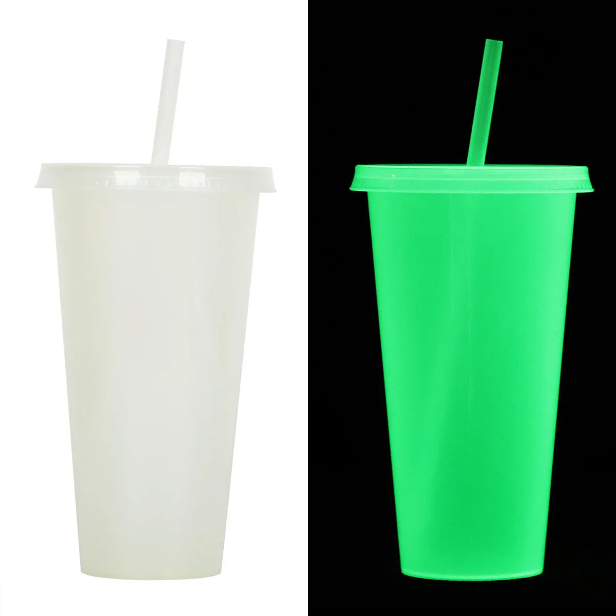 A tall 720ml plastic Halloween-themed cup with a luminous straw, shown in one of six available colours.