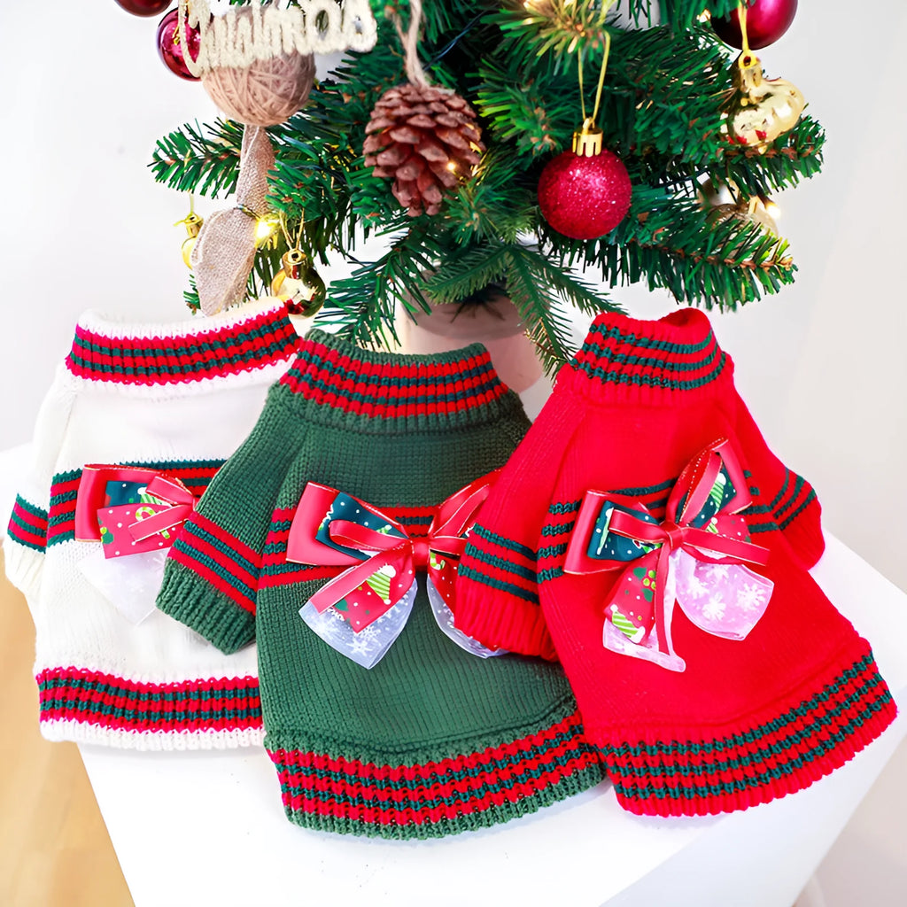Red Christmas jumper for small dog with festive holiday design and lightweight polyester construction