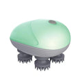 Blue handheld electric pet massager with four rotating heads on a white background.