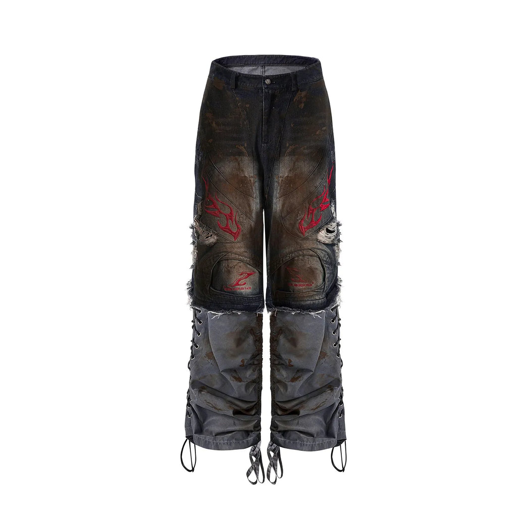 Men's retro-style wide-leg jeans with detachable trouser legs in denim