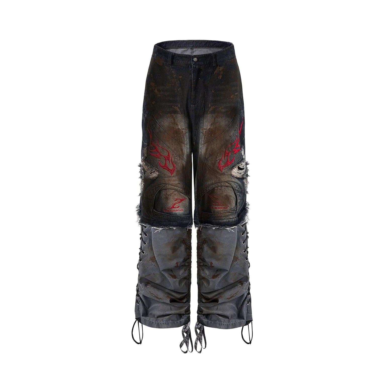 Men's retro-style wide-leg jeans with detachable trouser legs in denim