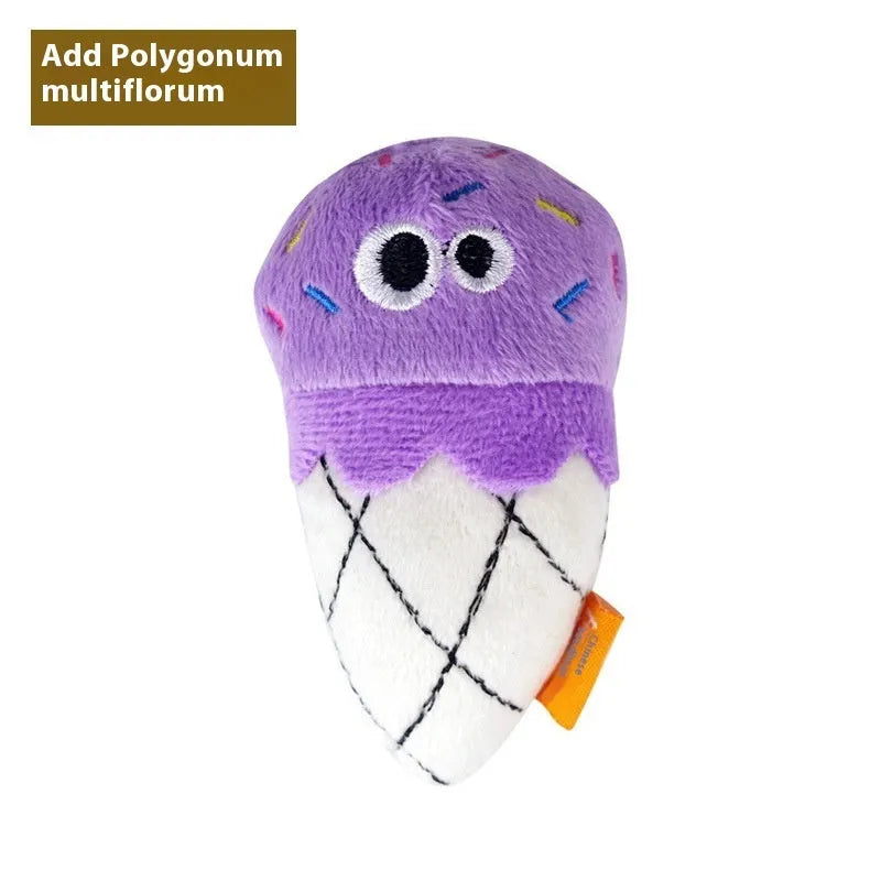 Tiantianmao polygonum multiflorum cat dental toy set showing six wooden shapes and catnip plush toy