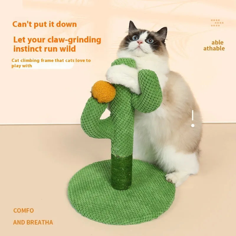 Cotton rope cat scratch climbing pole in cactus or coconut tree design for claw sharpening.