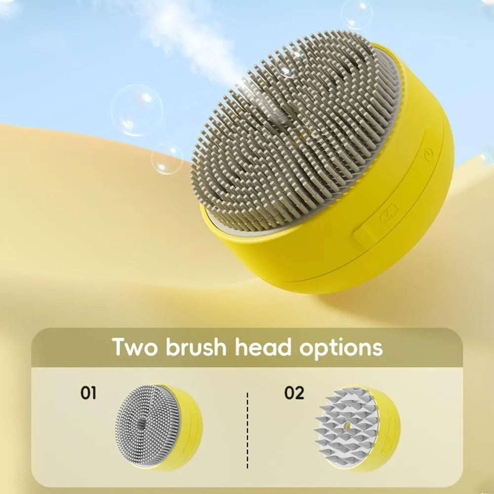Green rechargeable cat dog steam brush with silicone bristles for hair removal and massage