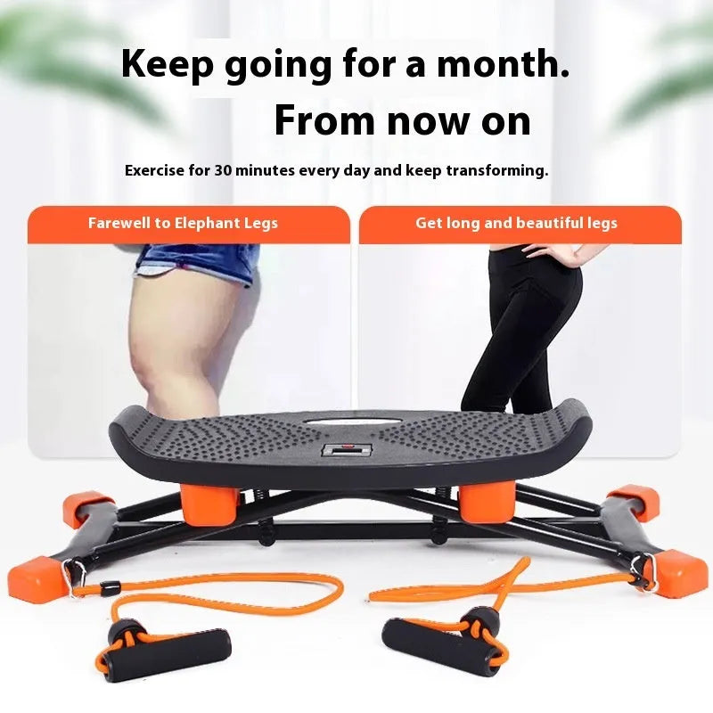 JS101A black mini fitness skiing machine with elastic hand straps for home exercise