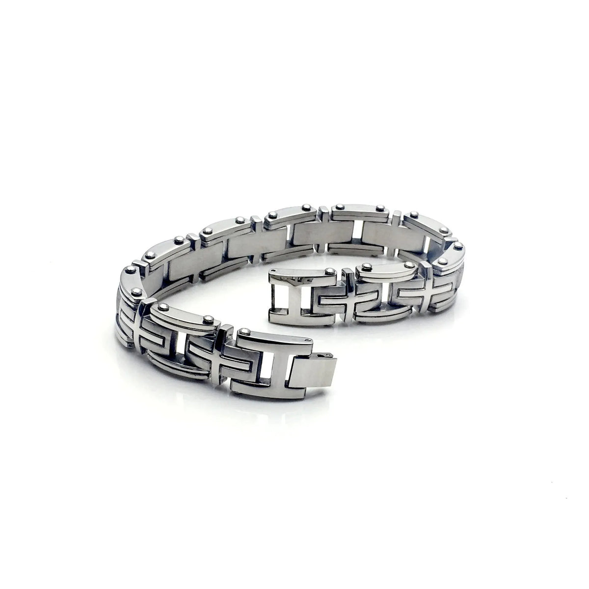 Classic segment men's titanium steel bracelet polished steel colour geometric shape
