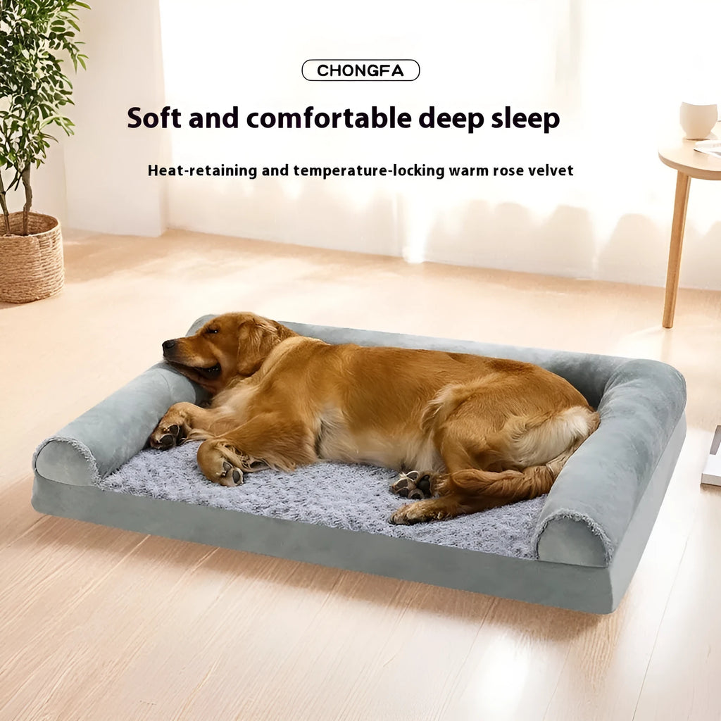 Grey cloth dog kennel with cushion for medium or large dogs, shown in light and dark grey colour options.