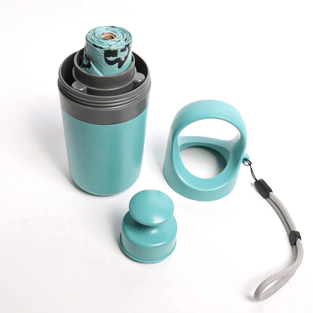 Blue ABS plastic pet pooper scooper with claw design and built-in bag dispenser