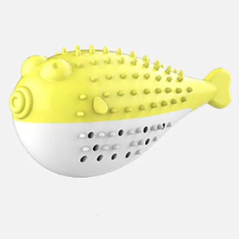 Silicone fish chew toy for cats in blue, green, pink or yellow colour options