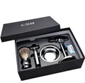 CSB traditional men's shaving kit with badger hair brush, safety razor, chrome stand, soap bowl and blades