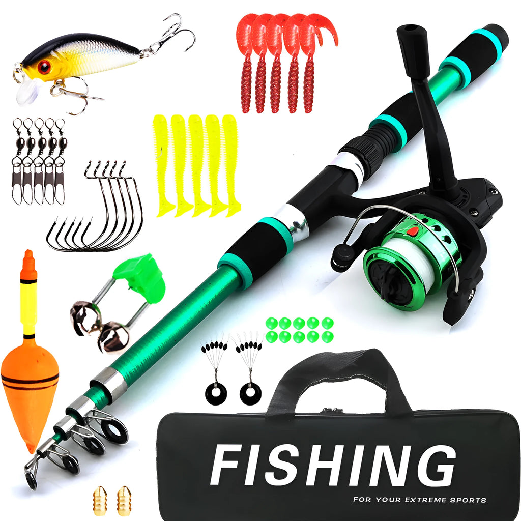 Children's fishing rod and reel starter set in multiple colour options with telescopic pole
