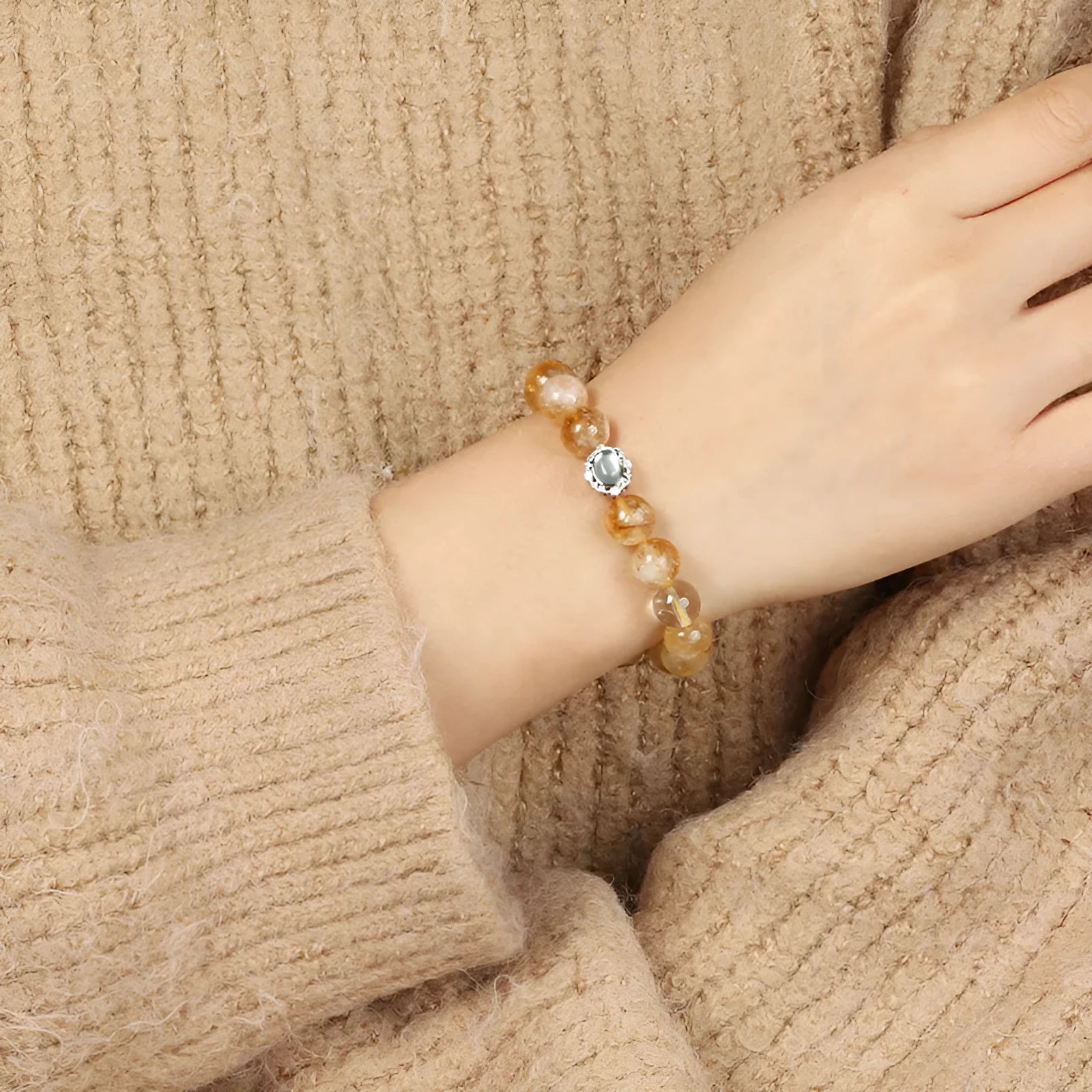 Citrine crystal bracelet with geometric design and 10mm beads