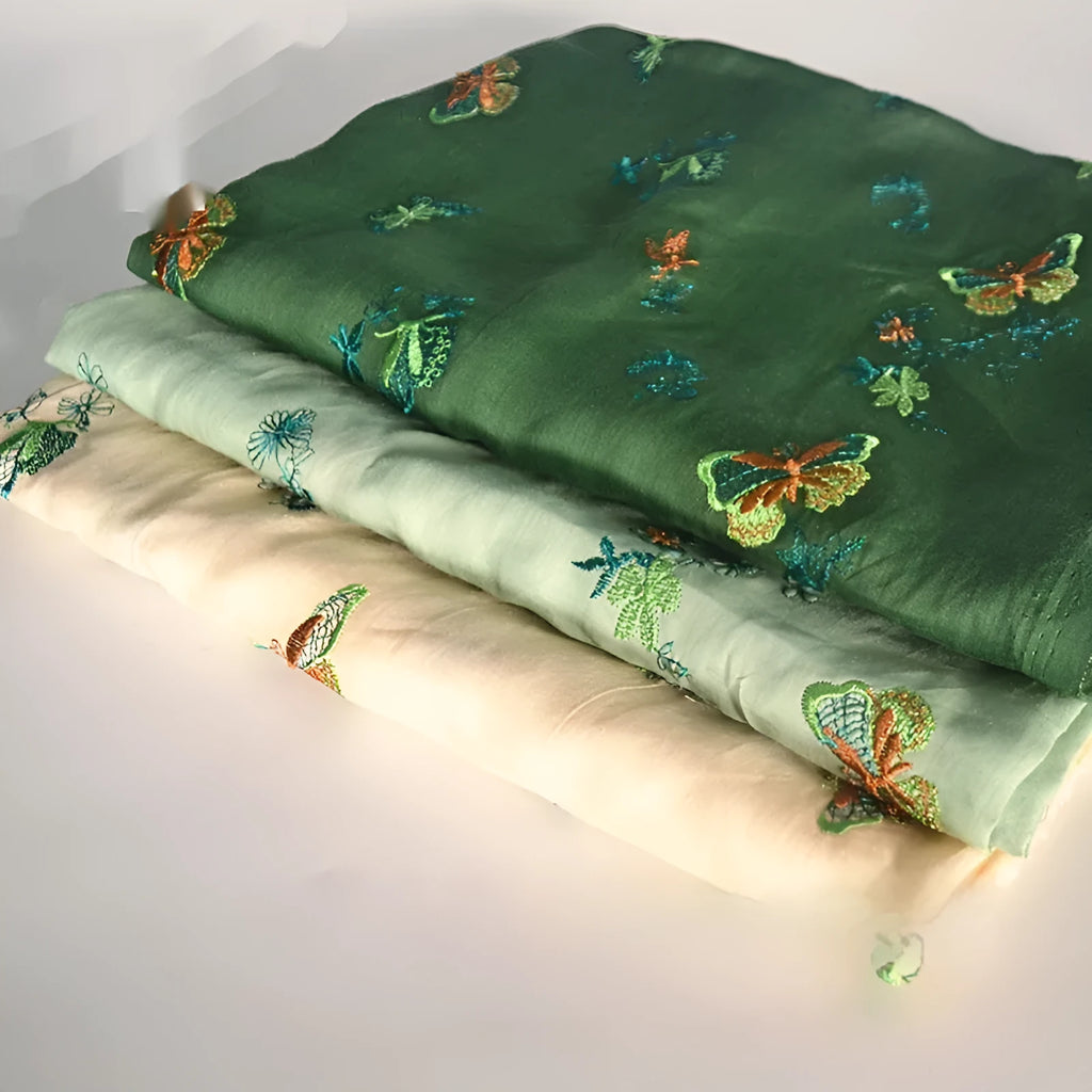 Pure ramie Hanfu fabric in beige, grass green and dark green colours, 140cm wide traditional clothing material