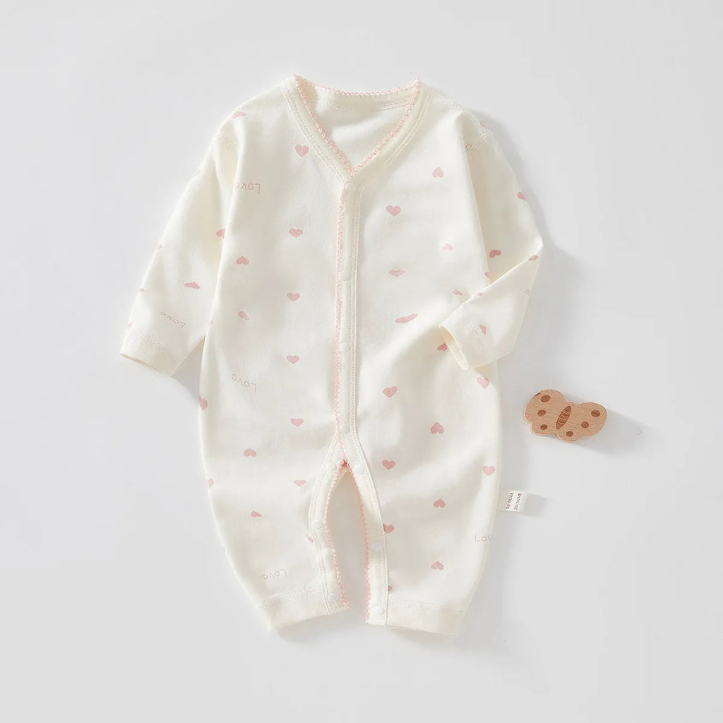 Baby pure cotton printed jumpsuit in red love pattern with long sleeves for spring autumn casual wear