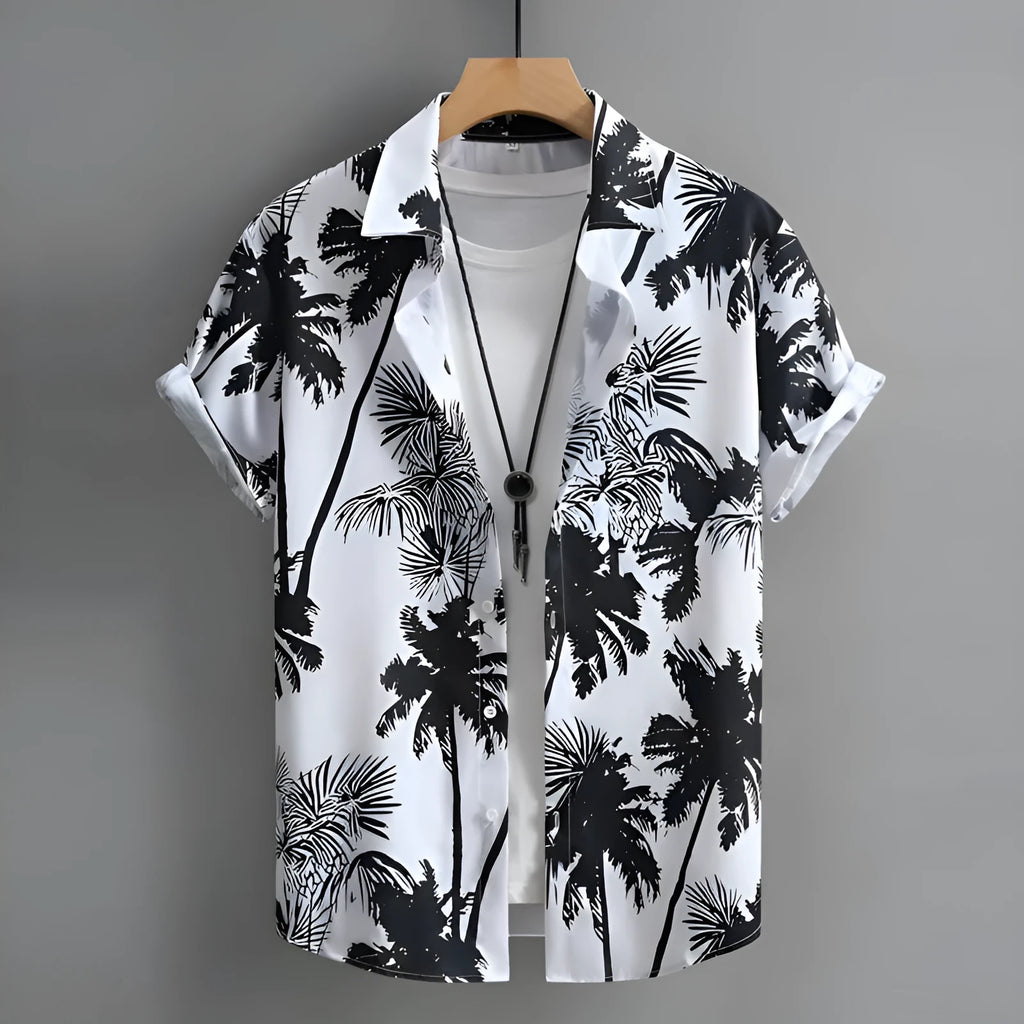 Men's short sleeve Hawaiian shirt with 3D printed pattern in regular fit cardigan style