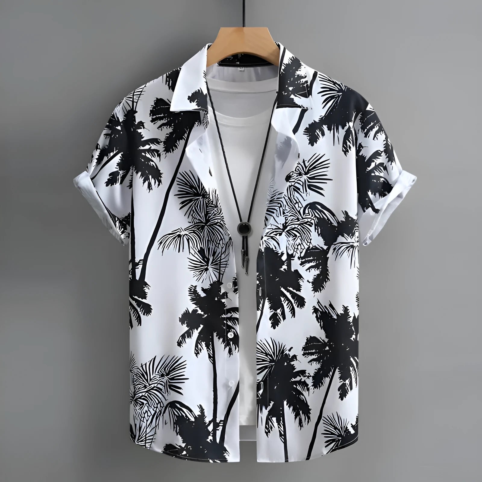 Men's short sleeve Hawaiian shirt with 3D printed pattern in regular fit cardigan style