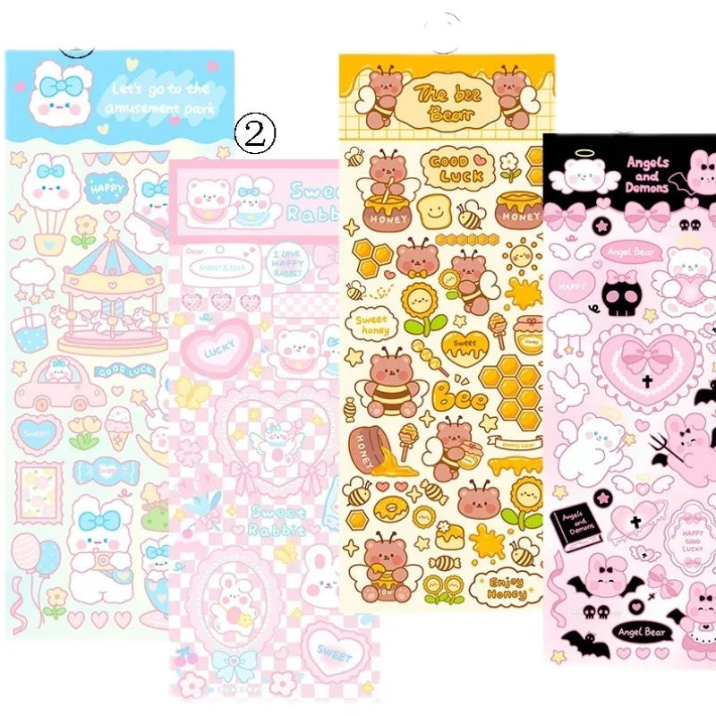 A sheet of colourful cartoon-style PVC waterproof stickers for decorating agendas and notebooks.