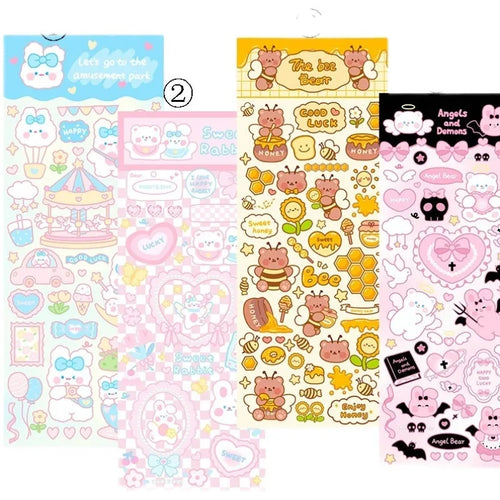 A sheet of colourful cartoon-style PVC waterproof stickers for decorating agendas and notebooks.