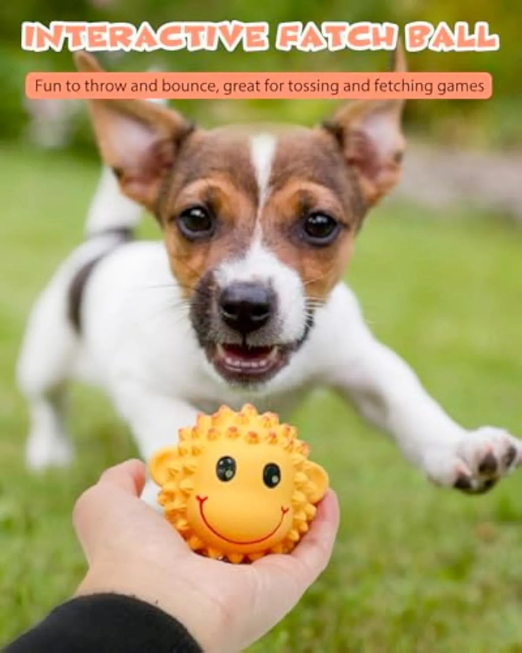 Orange and yellow spiky latex dog toy with animal design for small medium breed teeth cleaning