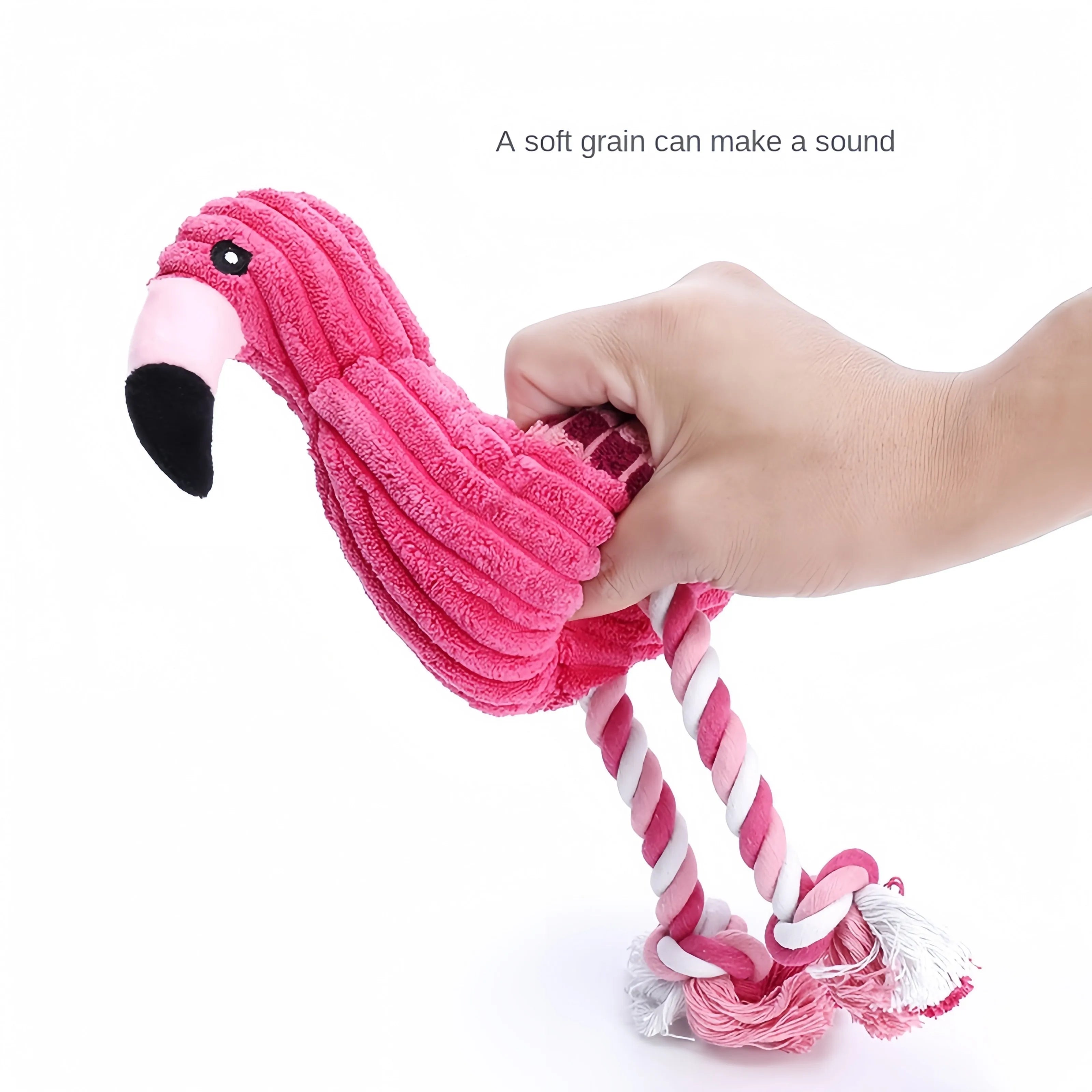 Pink corduroy animal-shaped dog toy with squeaker for chewing play