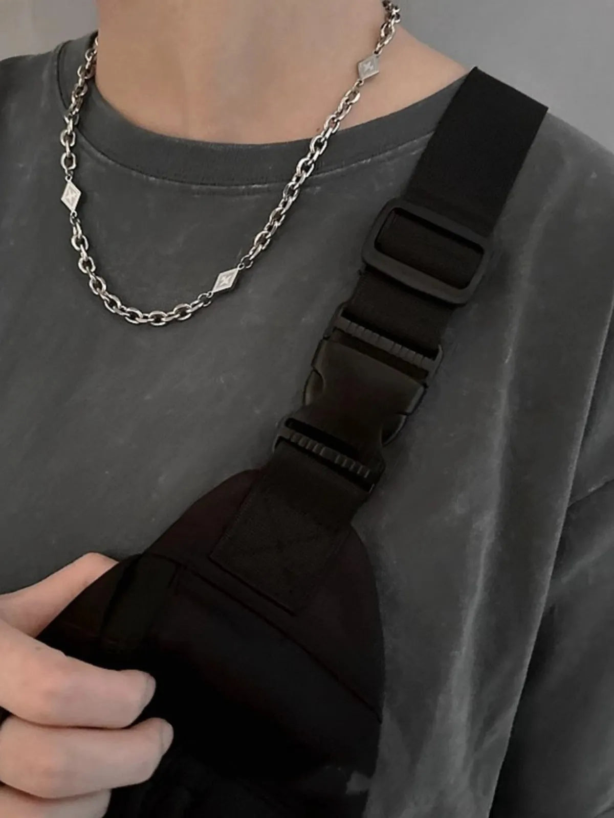 Men's hip hop diamond sweater chain in titanium steel with electroplated finish and Cuban link chain