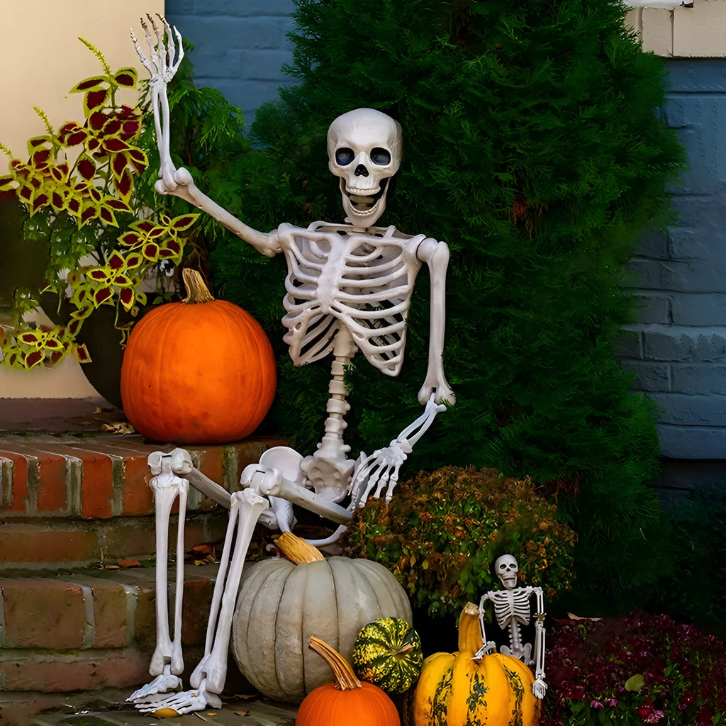 90cm tall plastic Halloween skeleton with movable joints posed standing