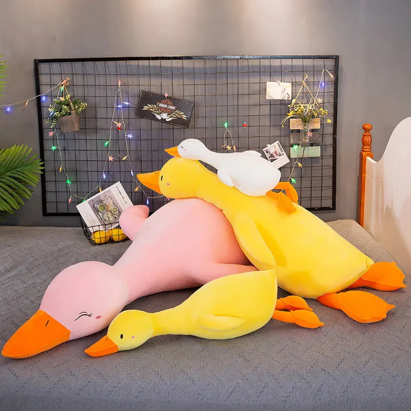 Lying style sand carving plush duck toy with down cotton filling, white colour, 110cm height