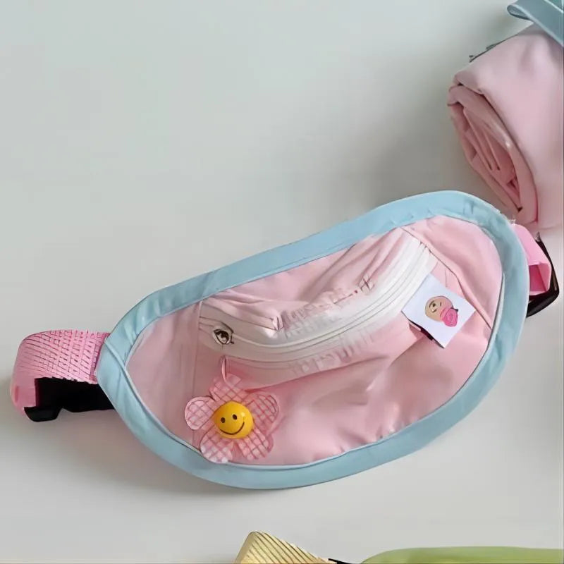 Powder blue soft fabric backpack carrier for a small dog or cat with adjustable chest straps.