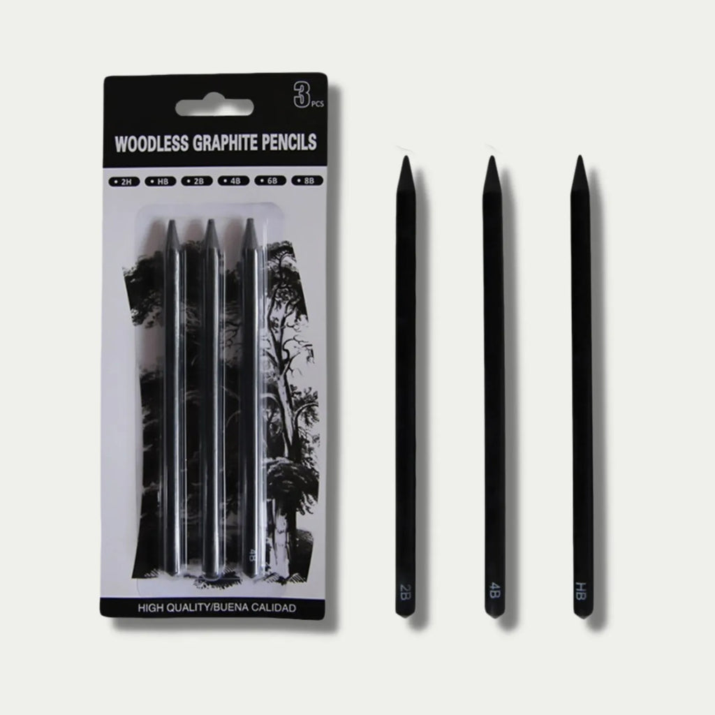 Wood-free graphite sketching pencil set showing six different grade pencils for art drawing